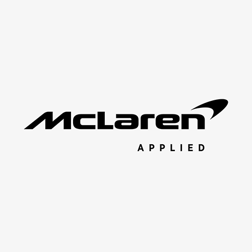 McLaren Applied logo with the word "McLaren" in bold black letters, a curved black swoosh above the last letters, and the word "APPLIED" in smaller uppercase black text below.