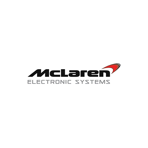 McLaren Electronic Systems logo featuring the word "McLaren" in bold black letters with a red swoosh accent above the last letters, and the phrase "Electronic Systems" in smaller gray text below.