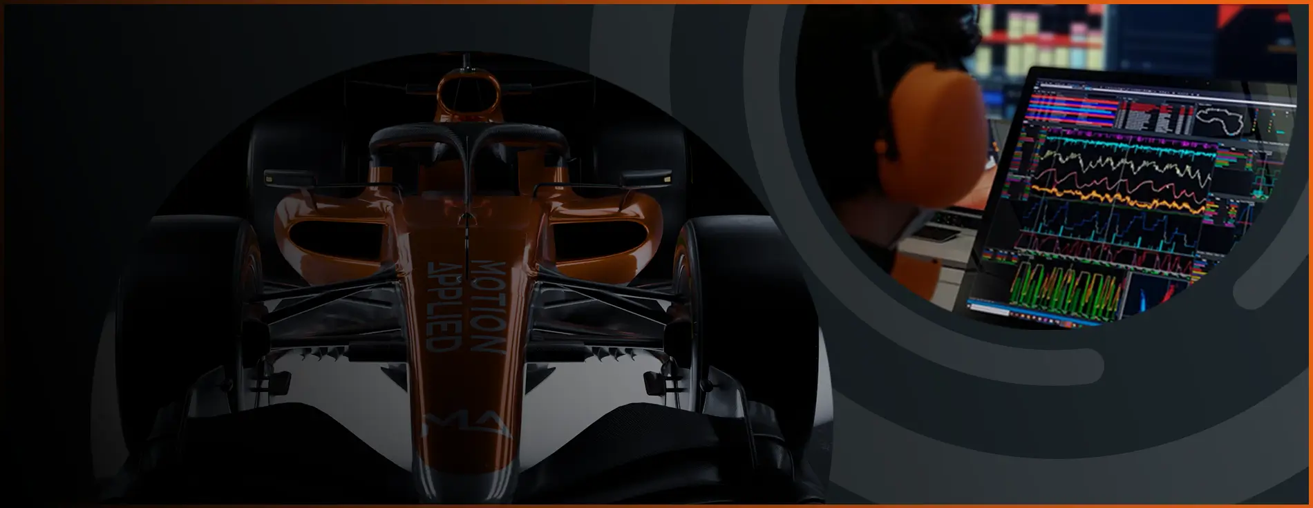 Sport awards logo with images of a Formula 1 car and laptop screen behind