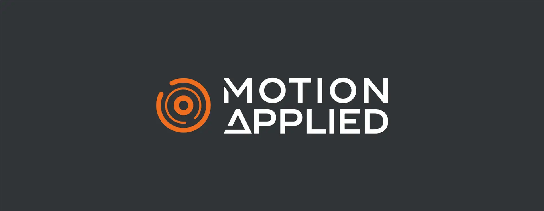 Motion Applied logo featuring three orange concentric rings, white text on a dark grey background